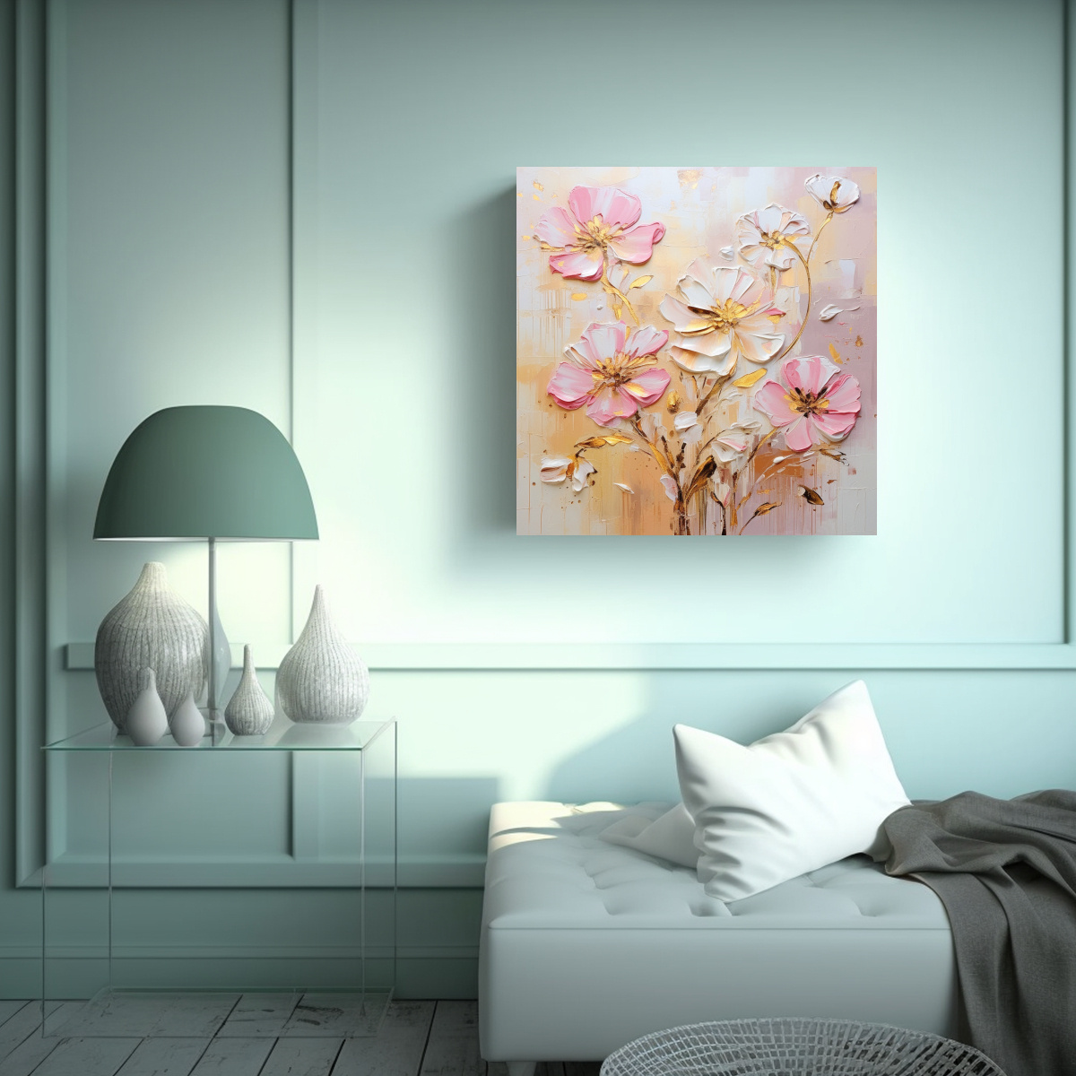 PINTURA EN LIENZO PARA SALA CON FLORES EN COLORES 50X50 CM - 2