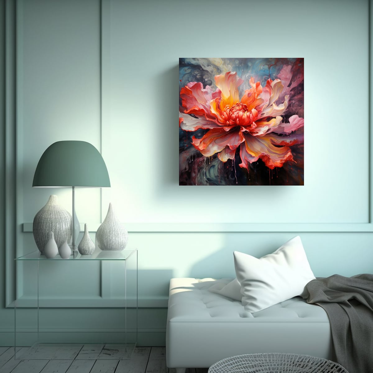 CUADRO ABSTRACTO DE FLORES CON BONITAS LÍNEAS | 30X30 CM - 2