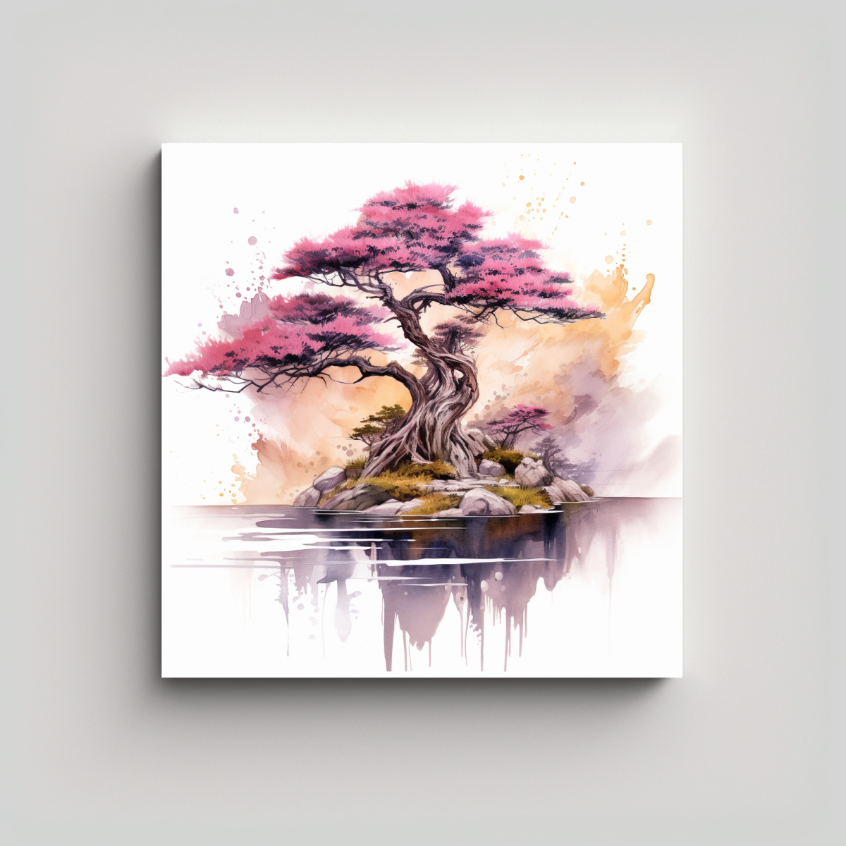 CUADRO ABSTRACTO DE ÁRBOL BONSÁI EN TONOS 20X20 CM - 1