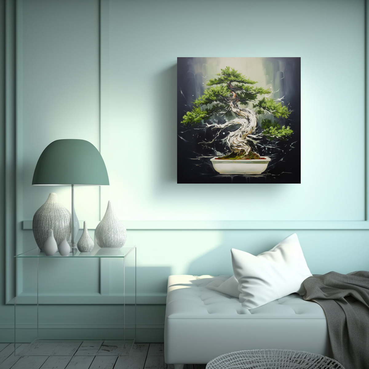 PINTURA ABSTRACTA DE UN ÁRBOL DE BONSÁI DE 30X30 CM - 2