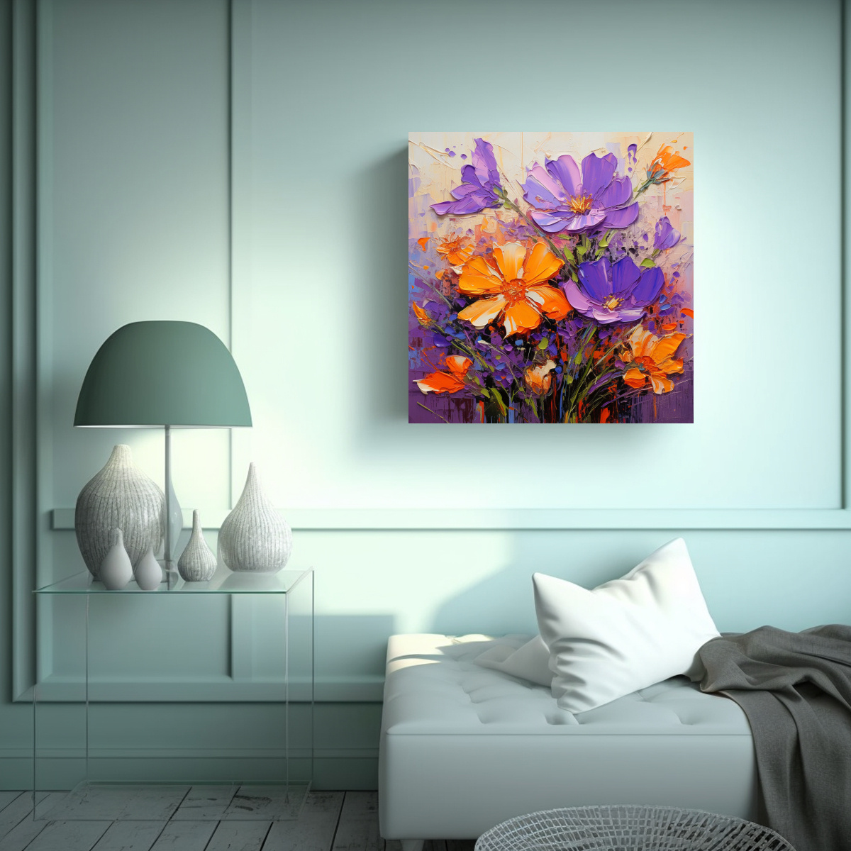 PINTURA LIENZO MODERNA DE FLORES EN TONOS 60X60 CM - 2
