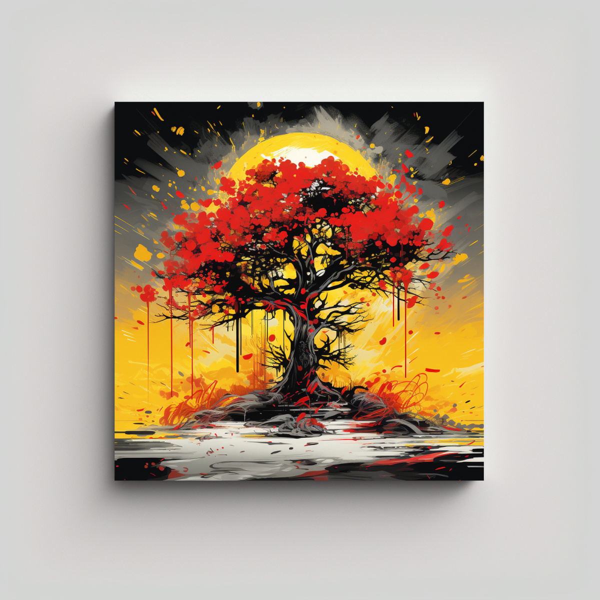 CUADRO DE PARED ABSTRACCIÓN MANGO TREE AMARILLO 90X90 CM - 1