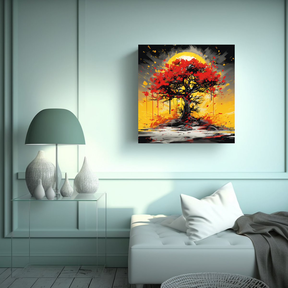 CUADRO DE PARED ABSTRACCIÓN MANGO TREE AMARILLO 90X90 CM - 2