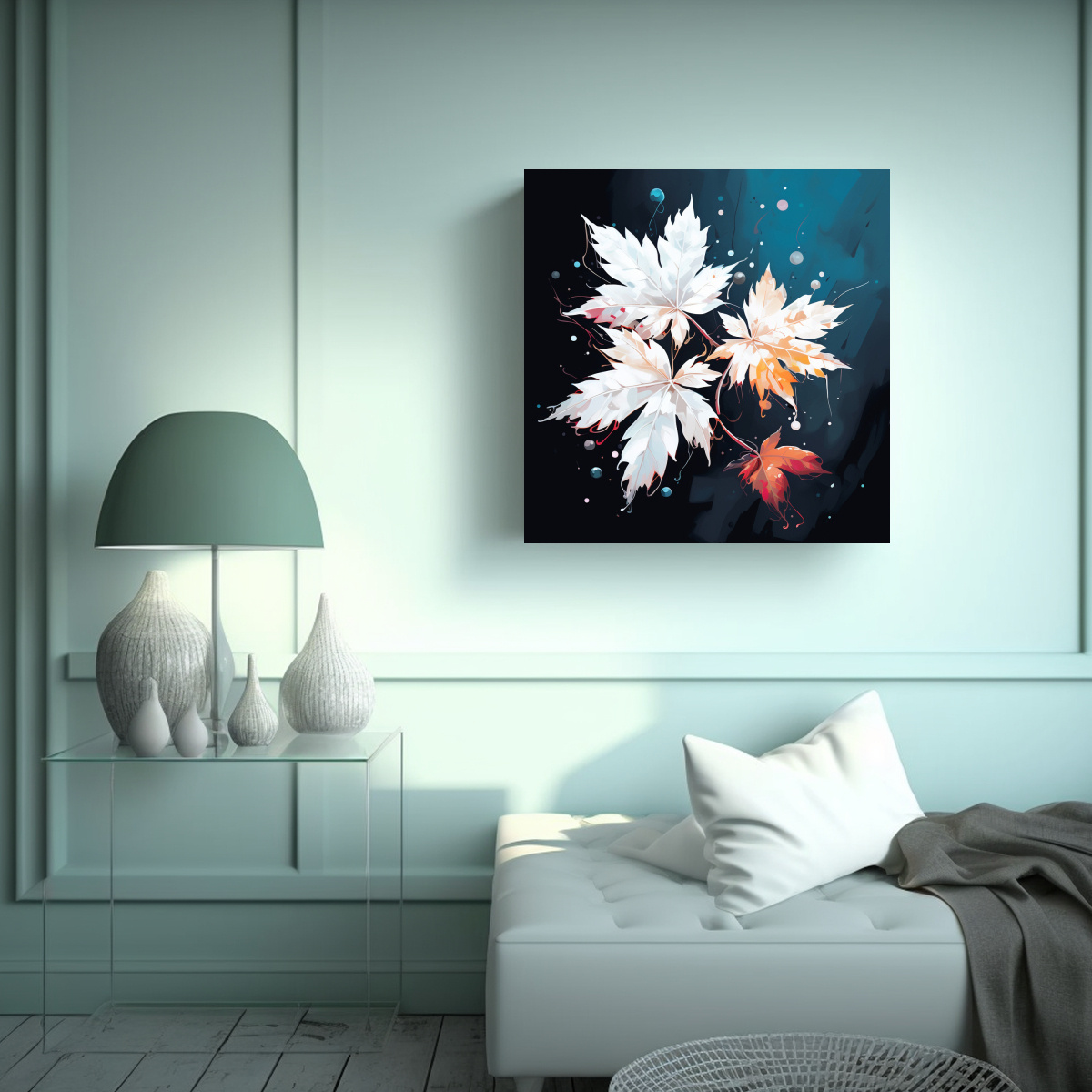 CUADRO MODERNO PARA COMEDOR: HOJAS DE ARCE EN 70X70 CM - 2