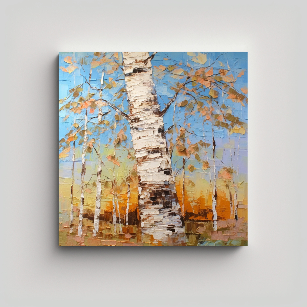 PINTURA ABSTRACTA DE ÁRBOL DE ABEDUL EN LIENZO 60X60 CM - 1