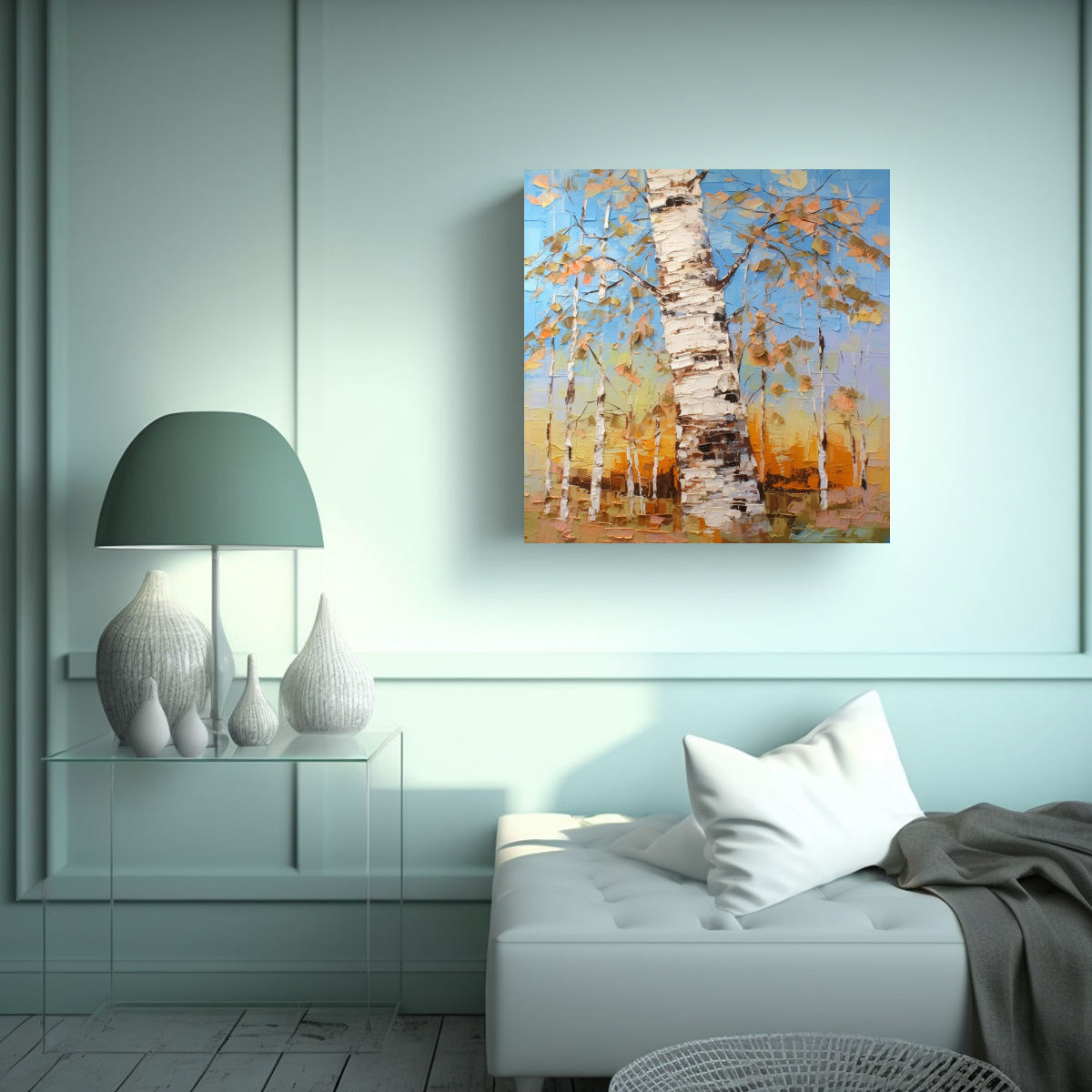 PINTURA ABSTRACTA DE ÁRBOL DE ABEDUL EN LIENZO 60X60 CM - 2