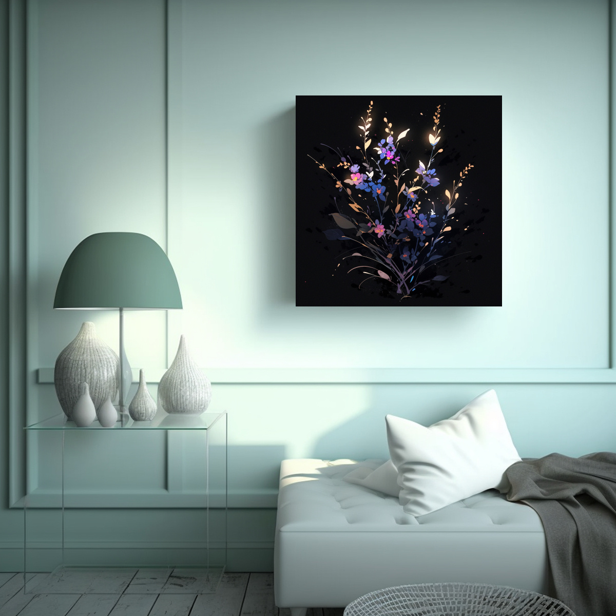 PINTURA DECORATIVA ESTILO NEONOIR EN NEGRO 90X90 CM - 2