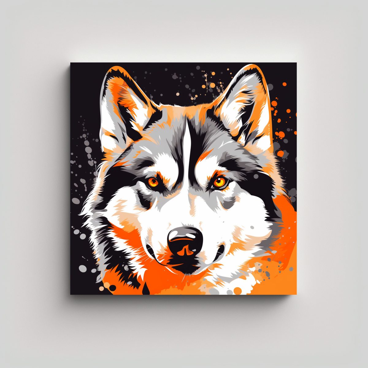 PINTURA DINÁMICA DE UN HUSKY EN COLORES NARANJA 100X100 CM - 1