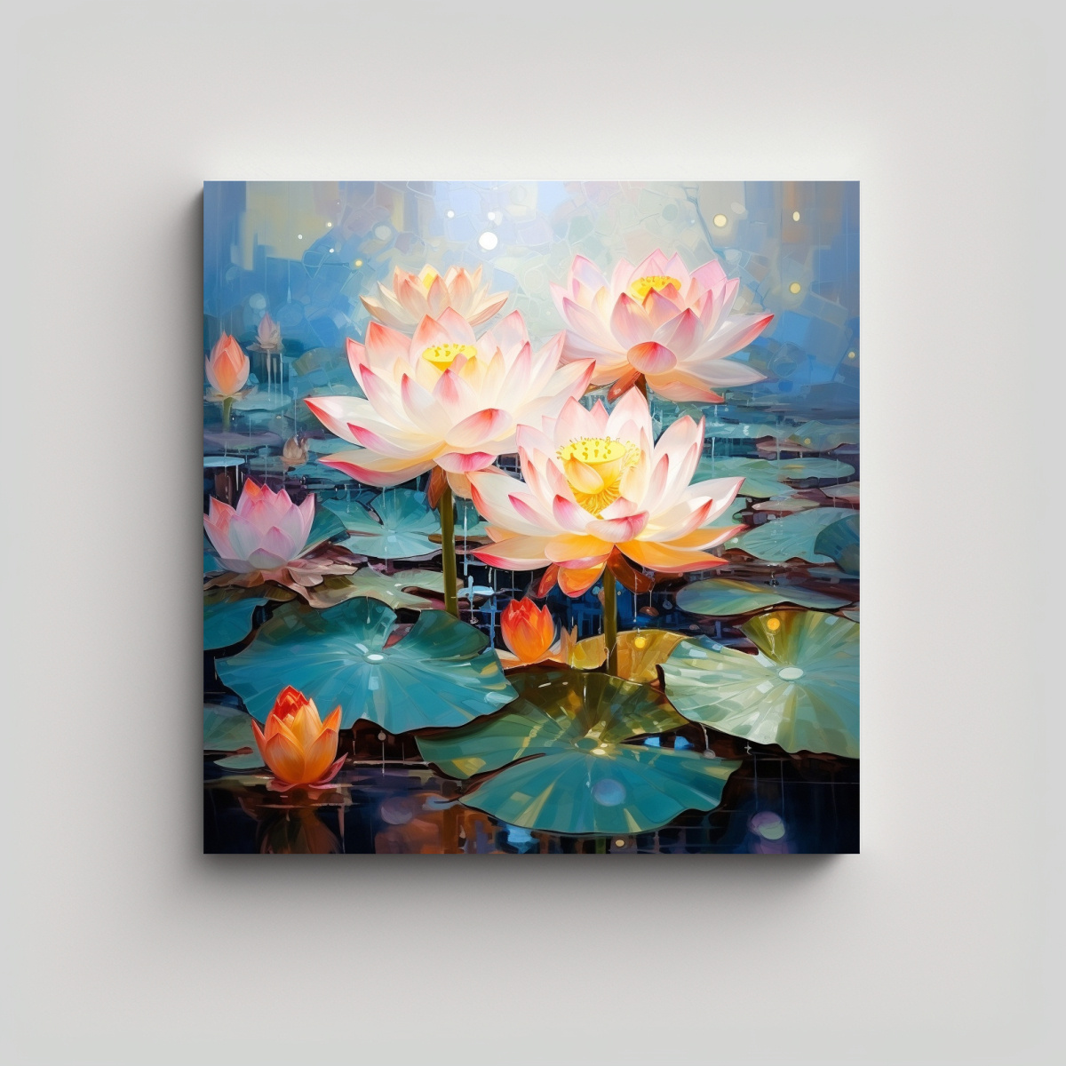 PINTURA ABSTRACTA DE FLORES DE LOTO ESTILO ÓLEO 80X80 CM - 1
