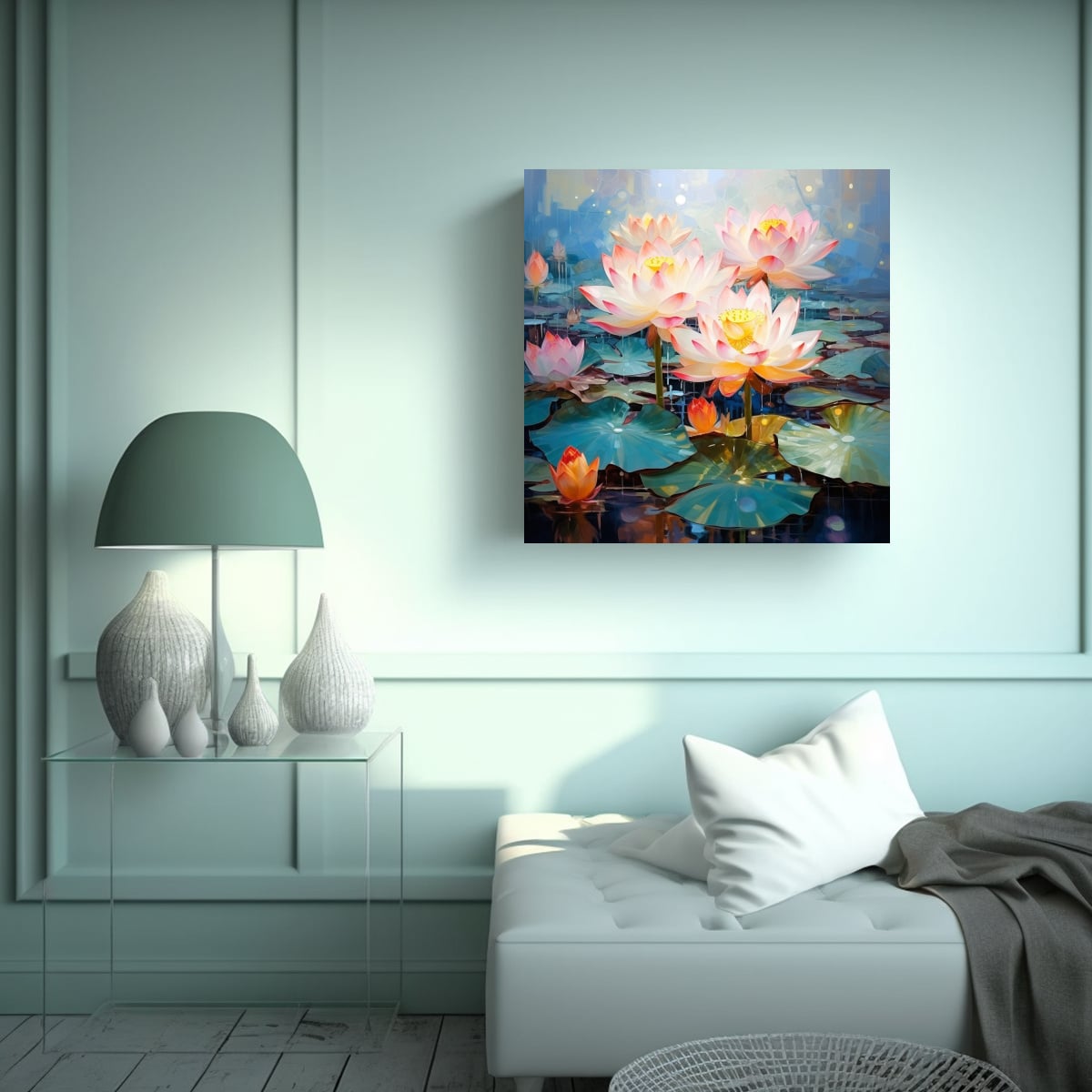 PINTURA ABSTRACTA DE FLORES DE LOTO ESTILO ÓLEO 80X80 CM - 2