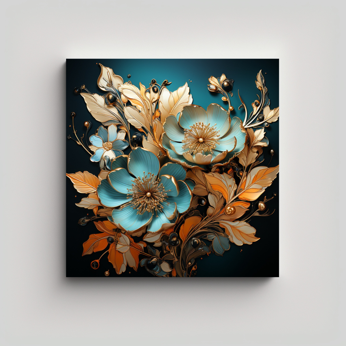 PINTURAS EN TURQUESA Y ORO DE LÍNEAS FINAS 80X80 CM - 1