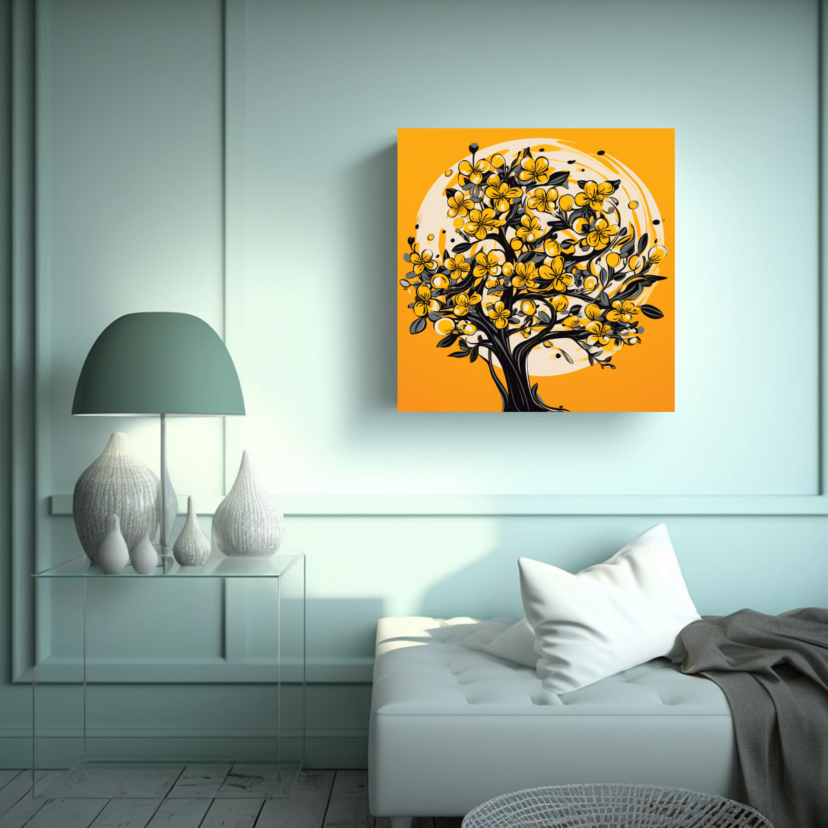 CUADRO ESPECTACULAR COMBINACIÓN ÁRBOL NARANJA 60X60 CM - 2