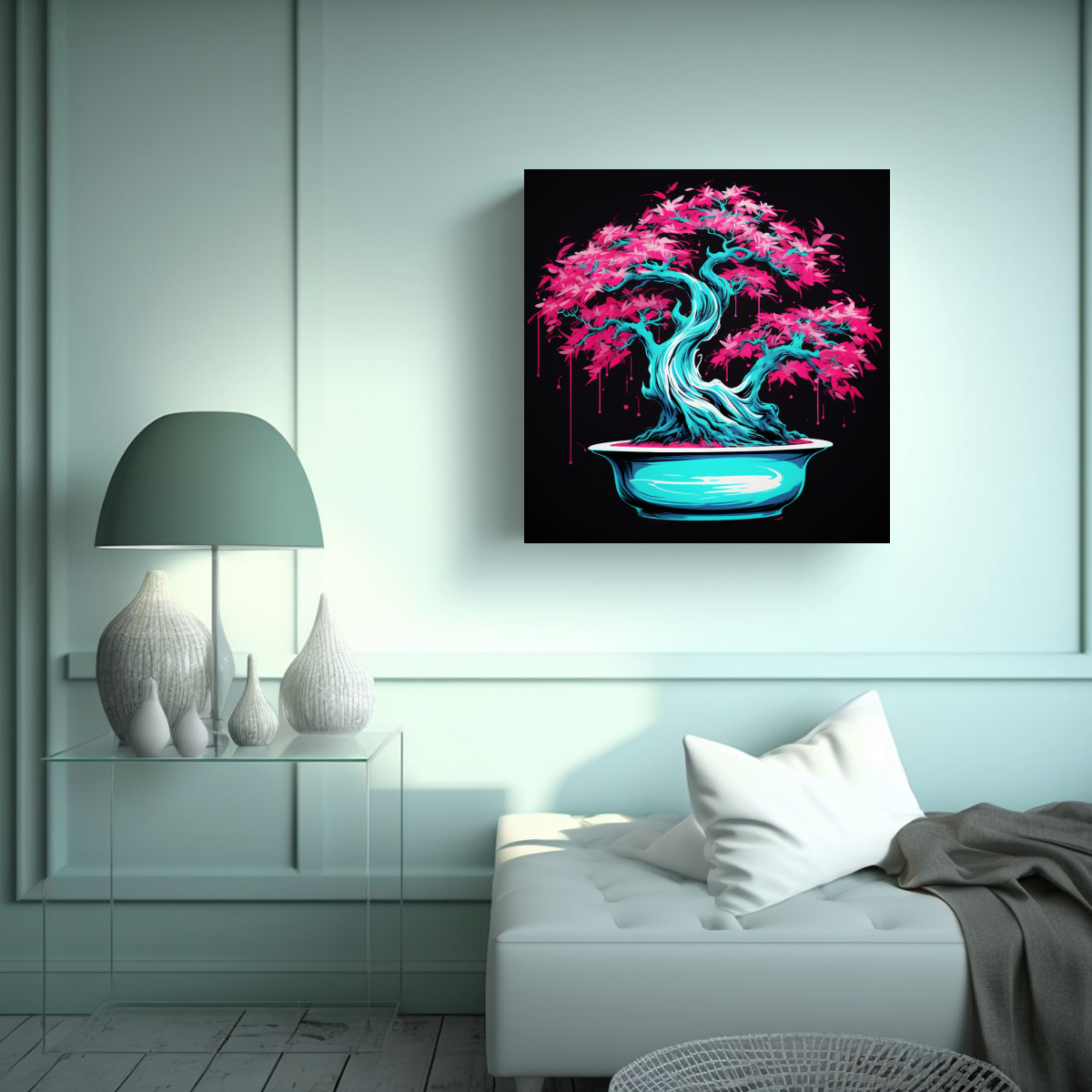 OBRA DE ARTE TONOS SIMPLE A FUCHSIA BONSAI EN 50X50 CM - 2