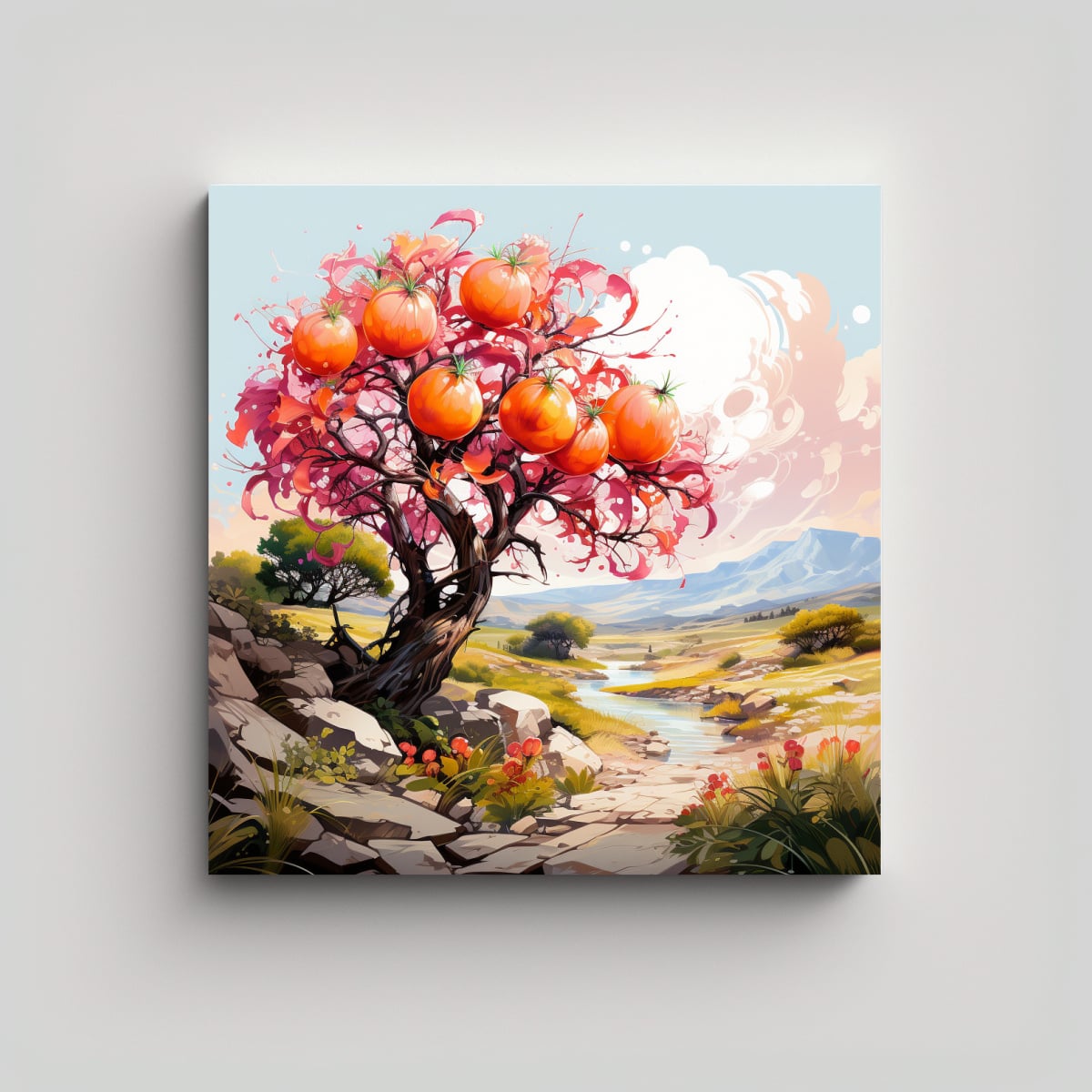 PINTURA ABSTRACTA DE ÁRBOL DE GRANADA EN COLORES 90X90 CM - 1