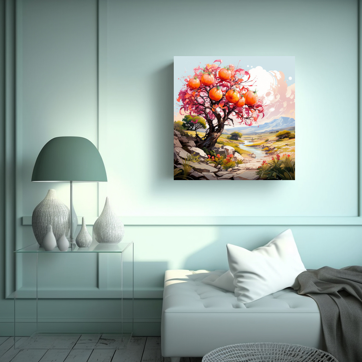 PINTURA ABSTRACTA DE ÁRBOL DE GRANADA EN COLORES 90X90 CM - 2