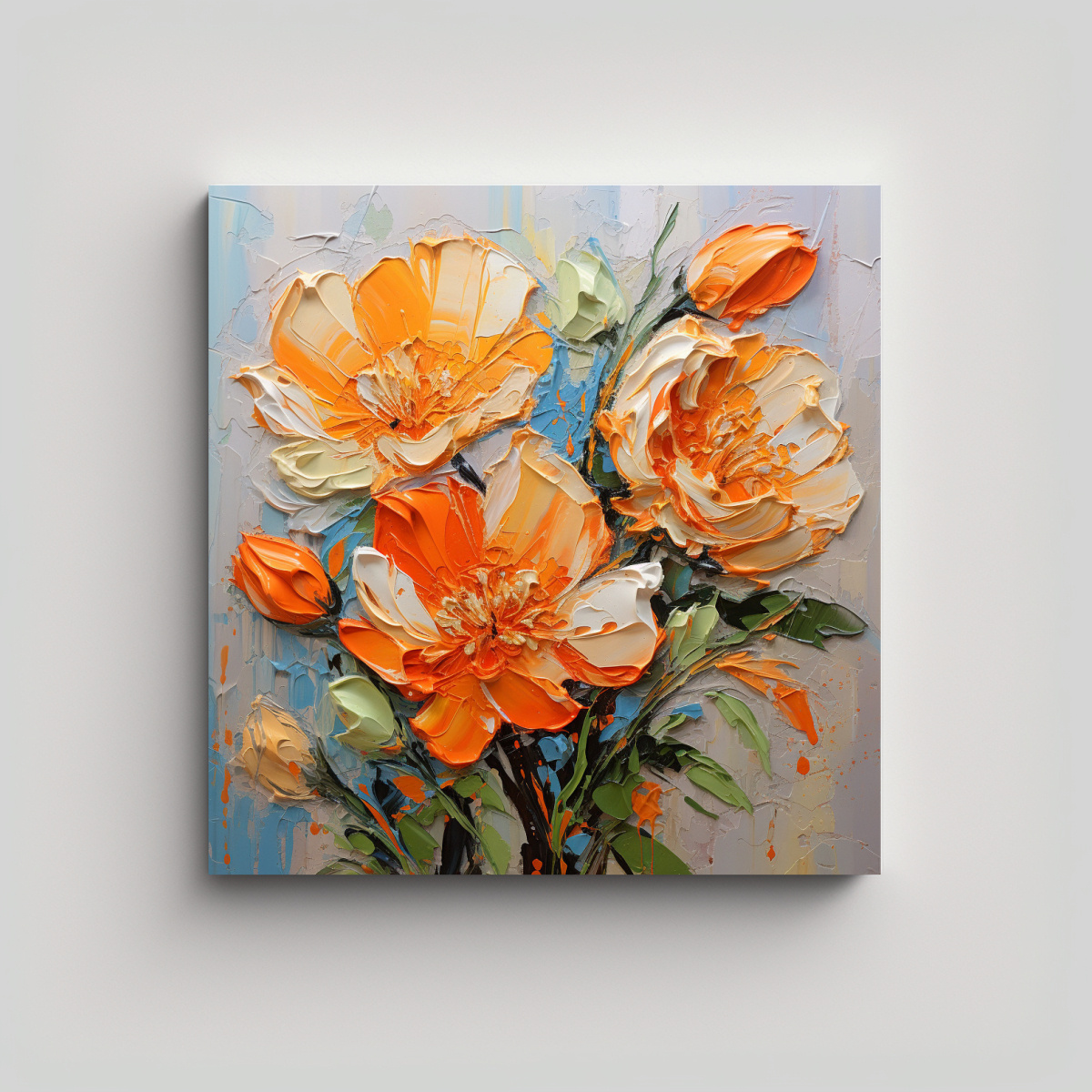 CUADRO DE TELA ABSTRACTO CON FLORES EN TONOS 80X80 CM - 1