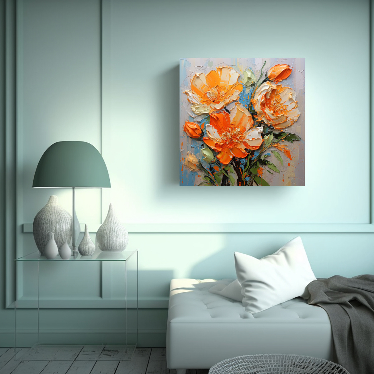 CUADRO DE TELA ABSTRACTO CON FLORES EN TONOS 80X80 CM - 2