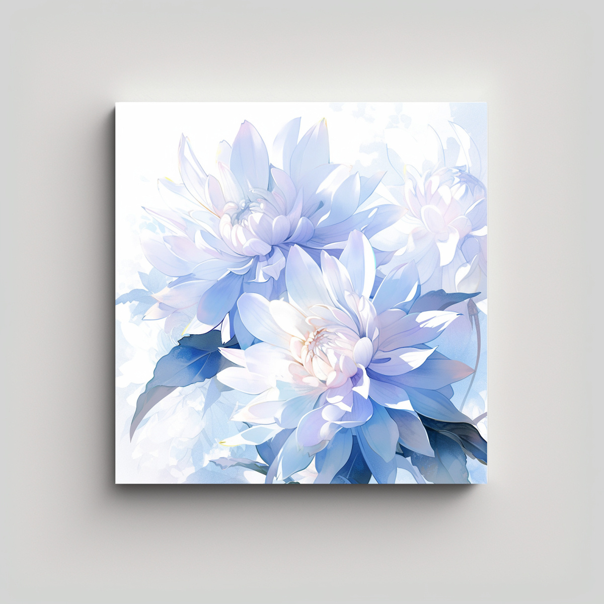 PINTURA ABSTRACTA ACUARELA DAHLIAS PASTEL CUADRADO 100X100 CM - 1