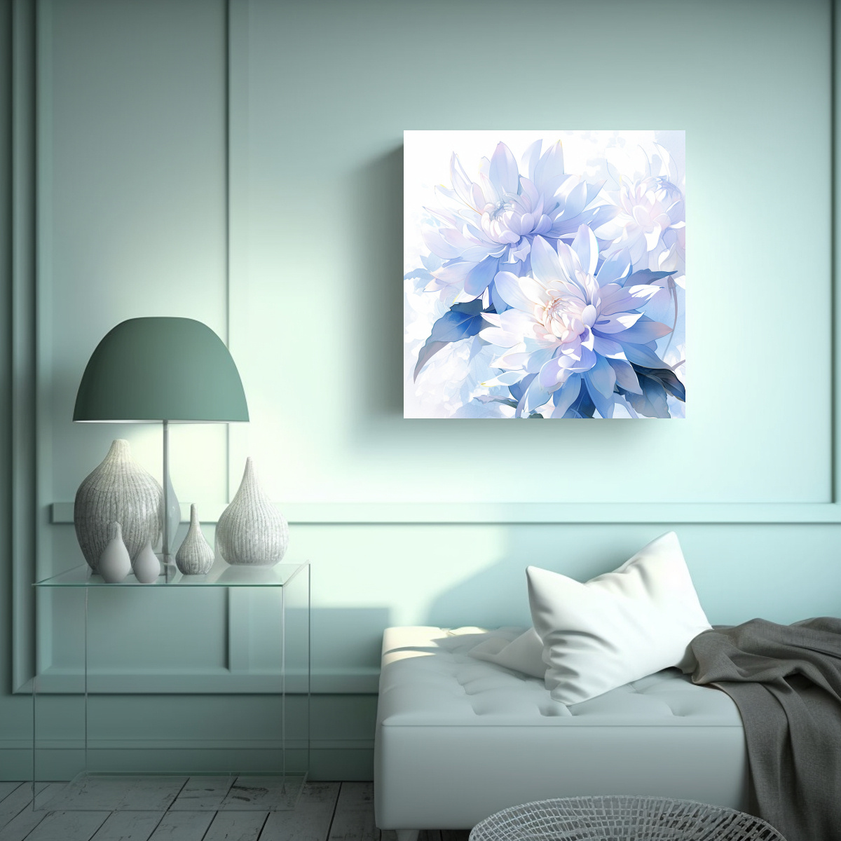 PINTURA ABSTRACTA ACUARELA DAHLIAS PASTEL CUADRADO 100X100 CM - 2