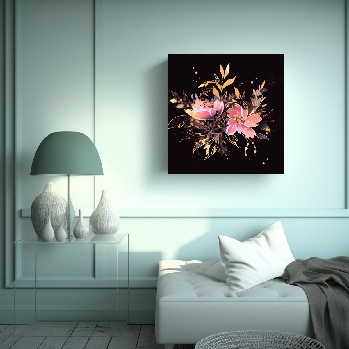 CUADRO CONCEPTUAL ESCENARIO GOLD Y ROSA, 70X70 CM - 2