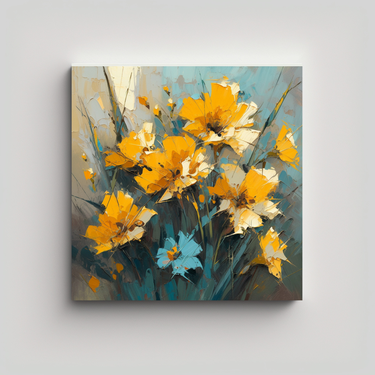 CUADRO DE FLORES AMARILLAS Y TURQUESAS PARA 50X50 CM - 1