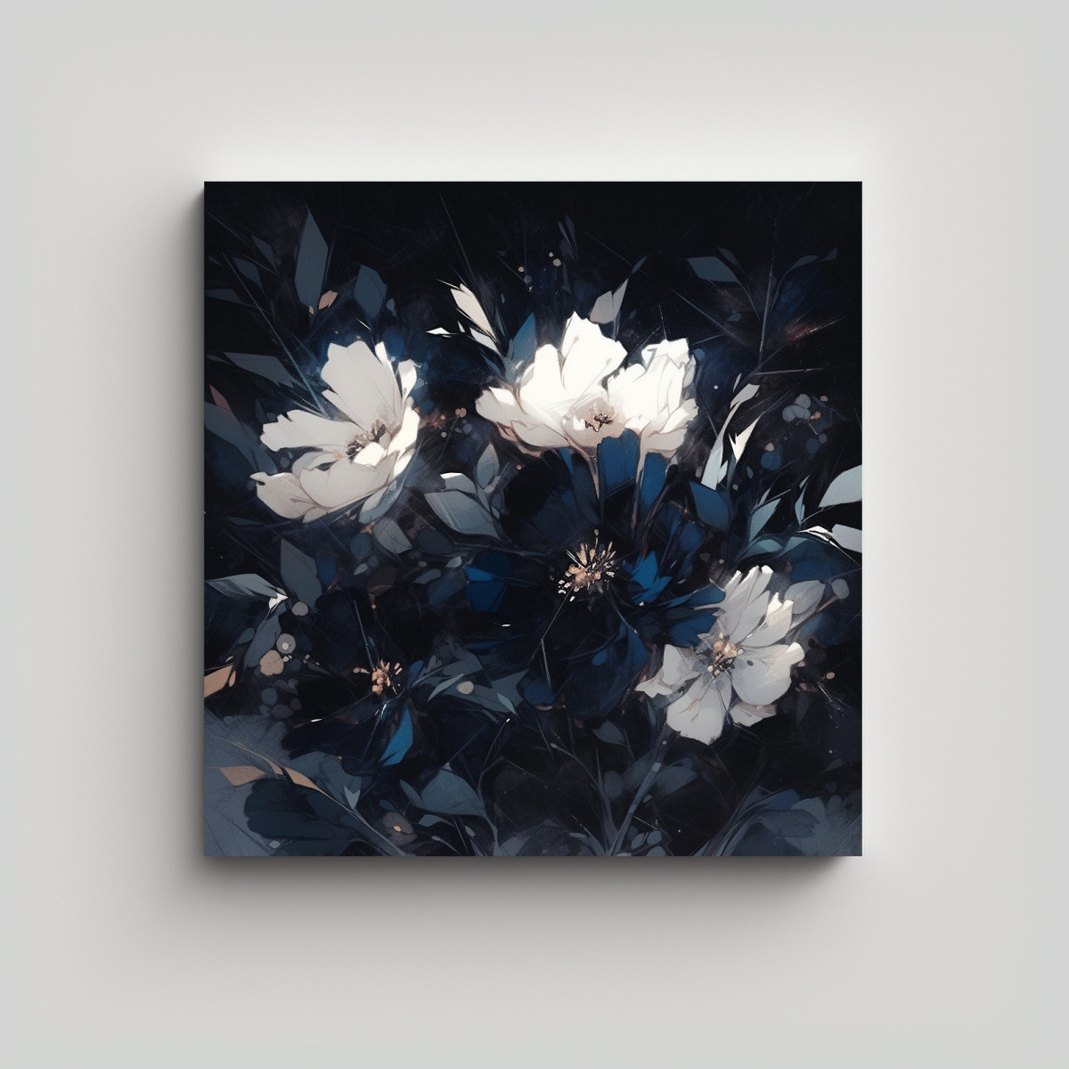 PINTURA EN LIENZO DE FLORES EN COLORES NEGROS, 50X50 CM - 1