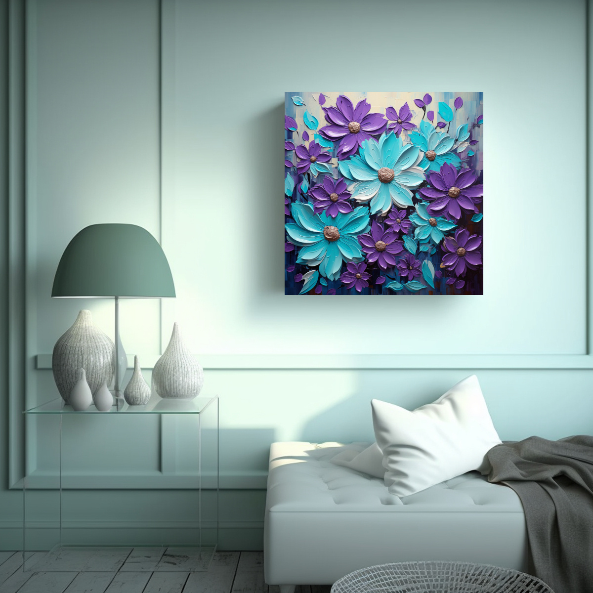 PINTURA EN LIENZO DE FLORES EN TONOS PÚRPURA Y 20X20 CM - 2
