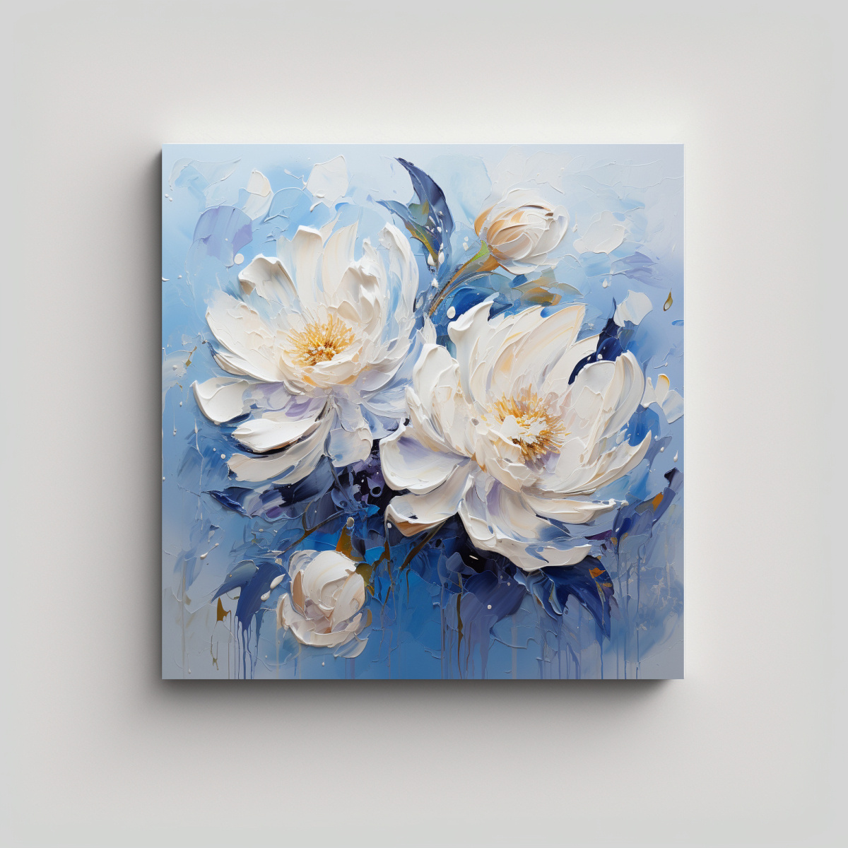 PINTURA ABSTRACTA ACUARELA PEONÍAS BLANCAS Y 20X20 CM - 1