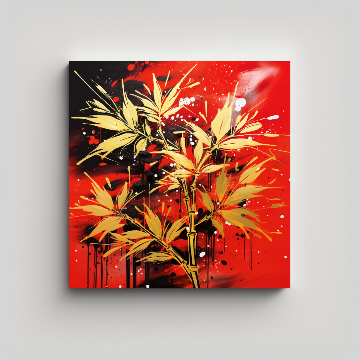 CUADRO DE BAMBÚ EN ROJO Y DORADO CON LÍNEAS 60X60 CM - 1