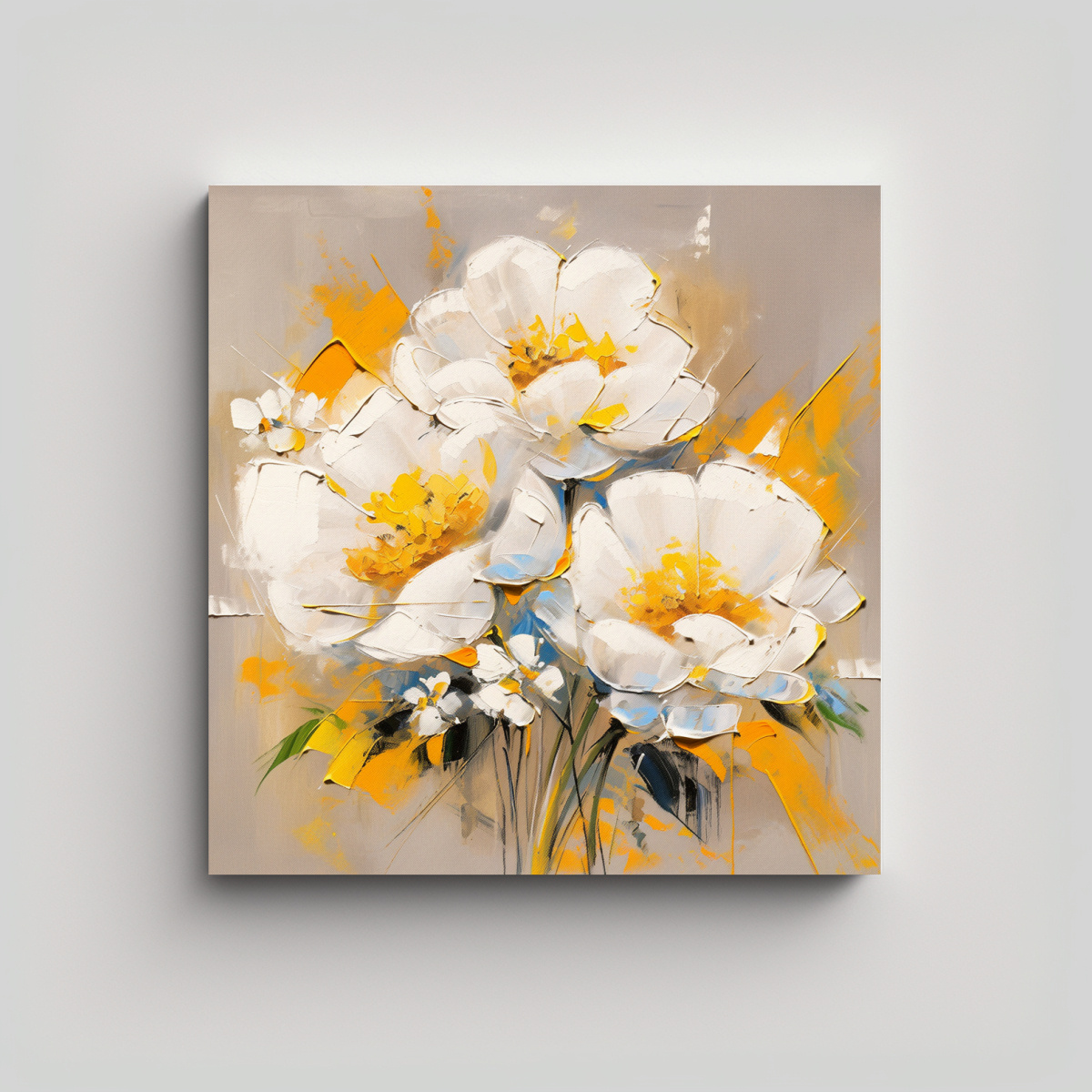 CUADRO DE FLORES AMARILLAS Y BLANCAS EN LIENZO 20X20 CM - 1
