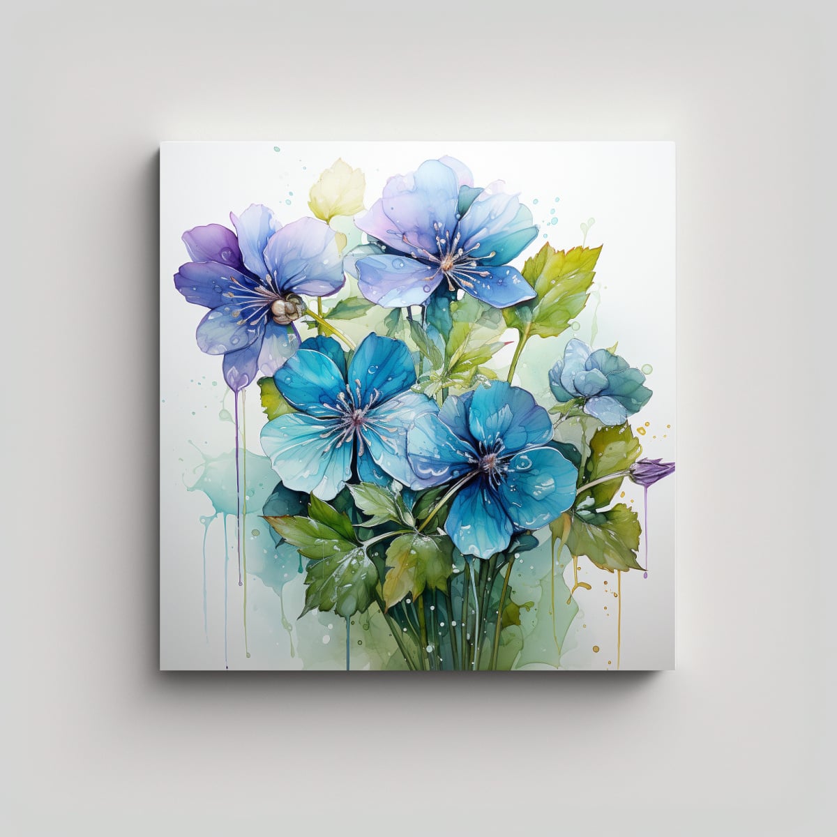 PINTURA ABSTRACTA DE PARED CON VIOLETAS VERDES Y 20X20 CM - 1