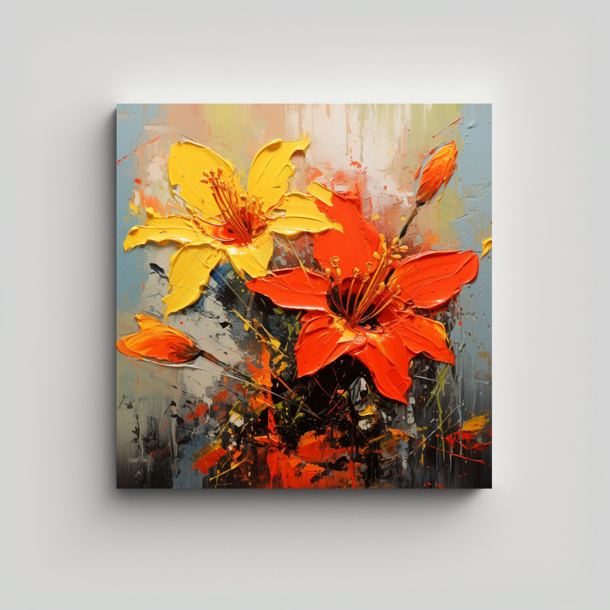 CUADRO TEMA IMPACTANTE AMARILLO Y ROJO FLORES EN 100X100 CM - 1
