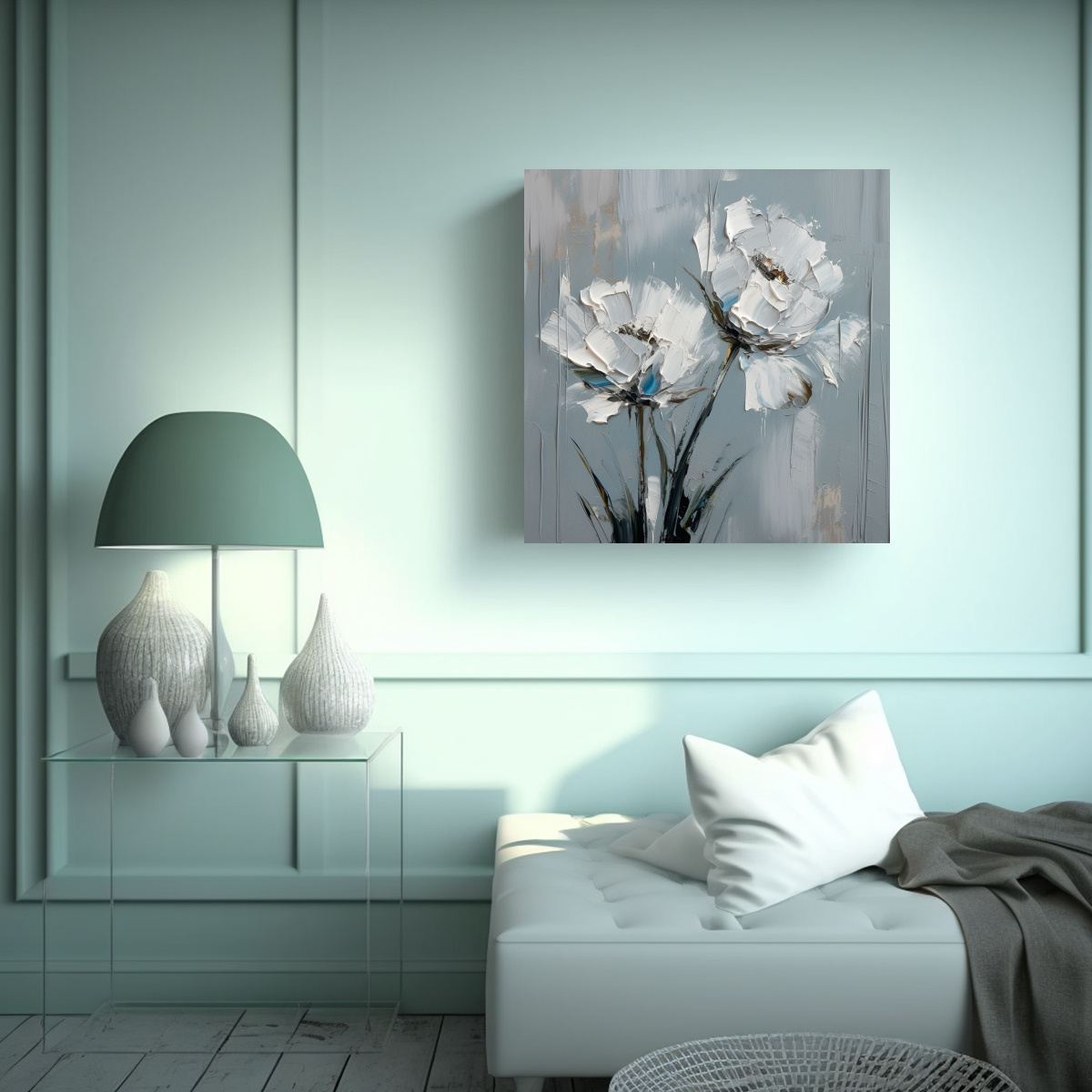 CUADRO DE TELA DE ALTA CALIDAD CON FLORES EN 50X50 CM - 2