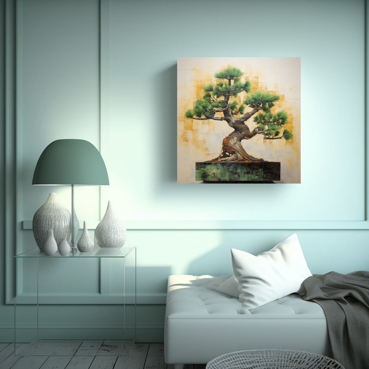 PINTURA ABSTRACTA MULTICOLOR DE UN ÁRBOL BONSÁI 40X40 CM - 2