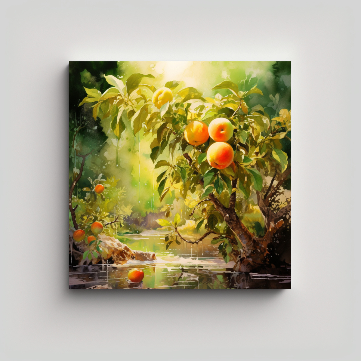 COMPOSICIÓN ACUARELA VIDA ÁRBOLES FRUTA COLORES 90X90 CM - 1