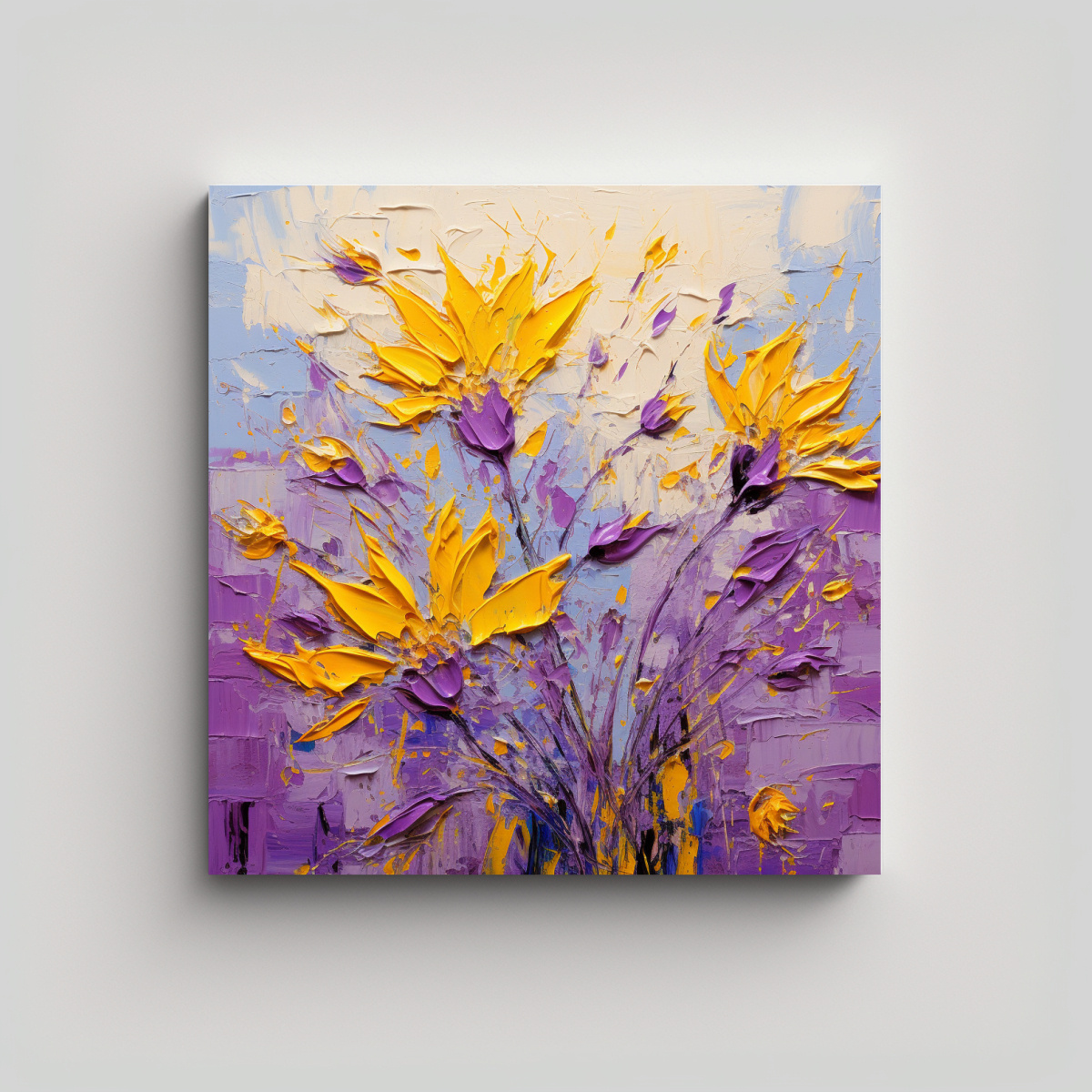 PINTURA ACUARELA INTENSA DE FLORES AMARILLAS Y 30X30 CM - 1