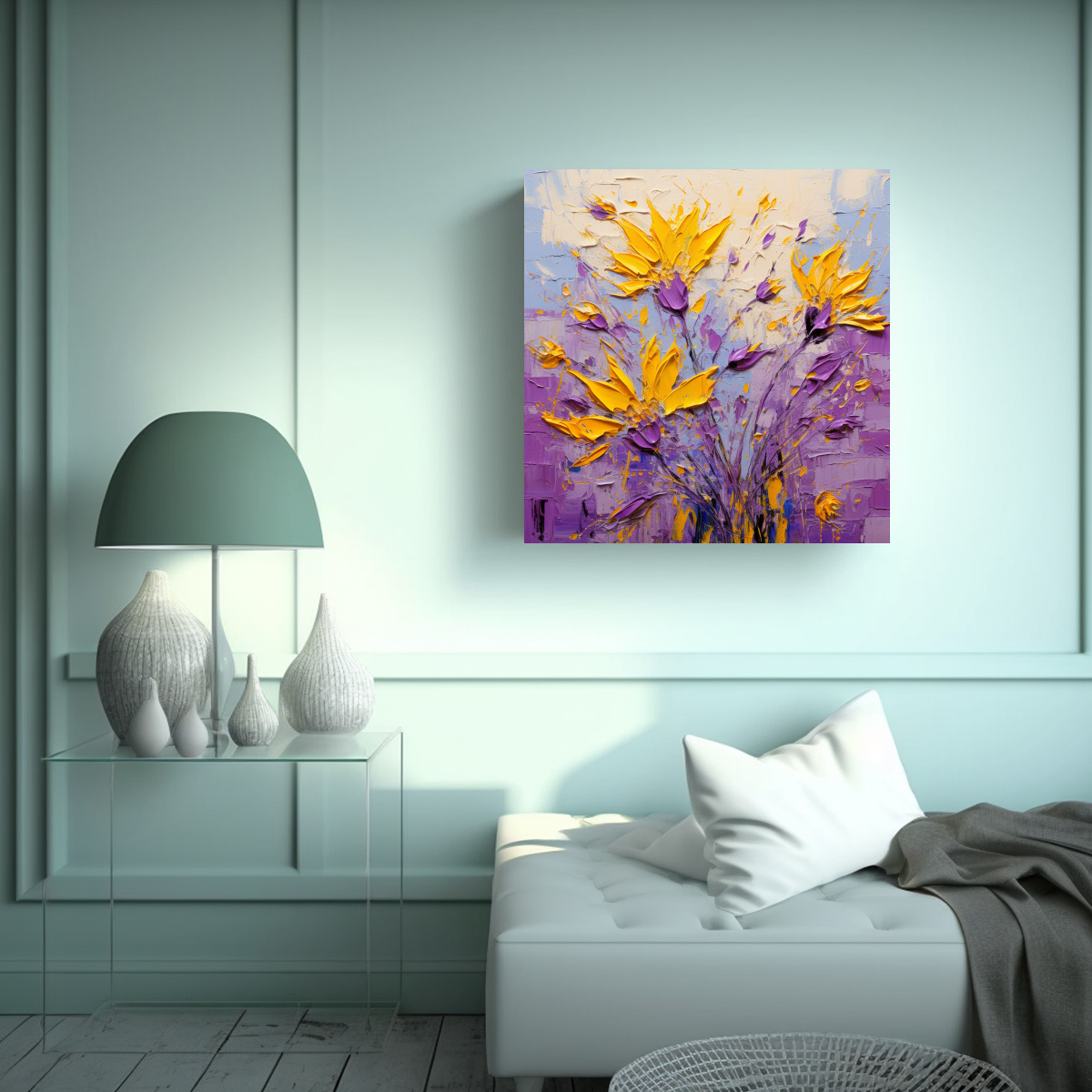 PINTURA ACUARELA INTENSA DE FLORES AMARILLAS Y 30X30 CM - 2