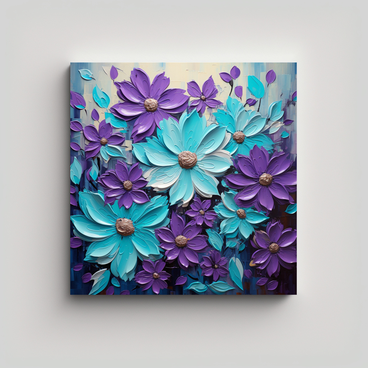 PINTURA EN LIENZO DE FLORES EN TONOS PÚRPURA Y 40X40 CM - 1