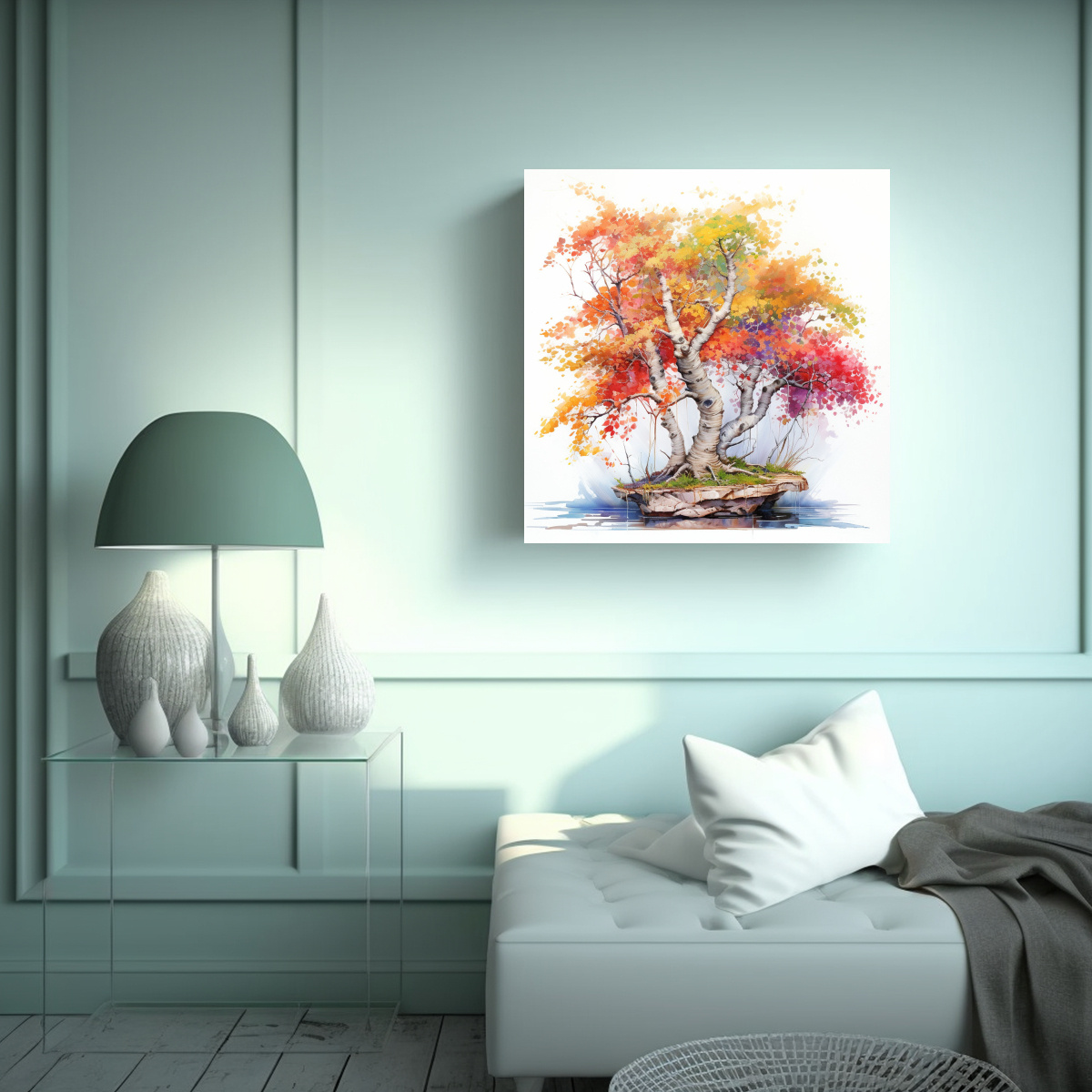 PINTURA ABSTRACTA DE UN ÁRBOL DE BONSÁI DE 100X100 CM - 2