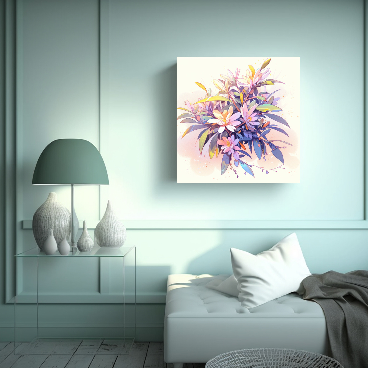 PINTURA DECORATIVA EN COLORES PASTEL DE UN ÁRBOL 90X90 CM - 2