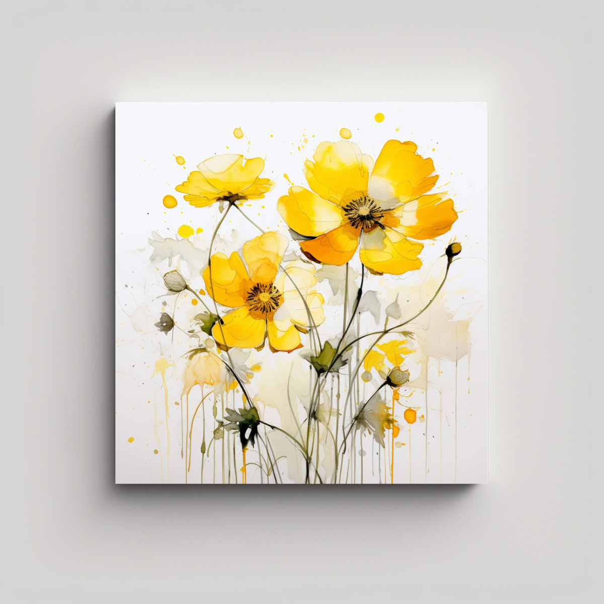 PINTURA ABSTRACTA DECORATIVA CON FLORES 20X20 CM - 1