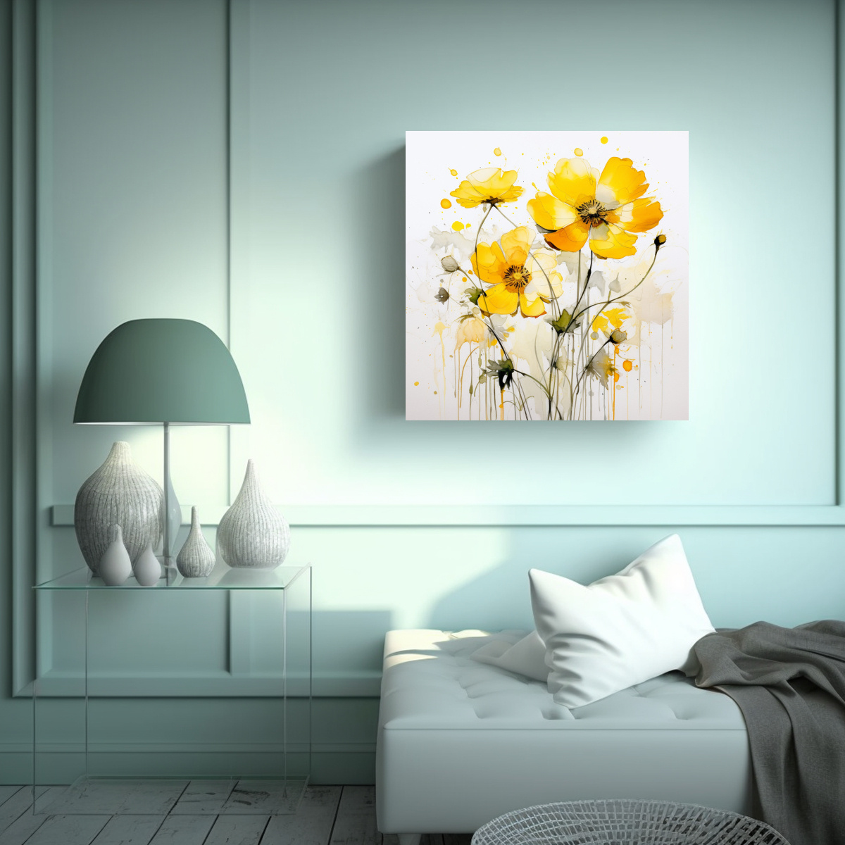 PINTURA ABSTRACTA DECORATIVA CON FLORES 20X20 CM - 2