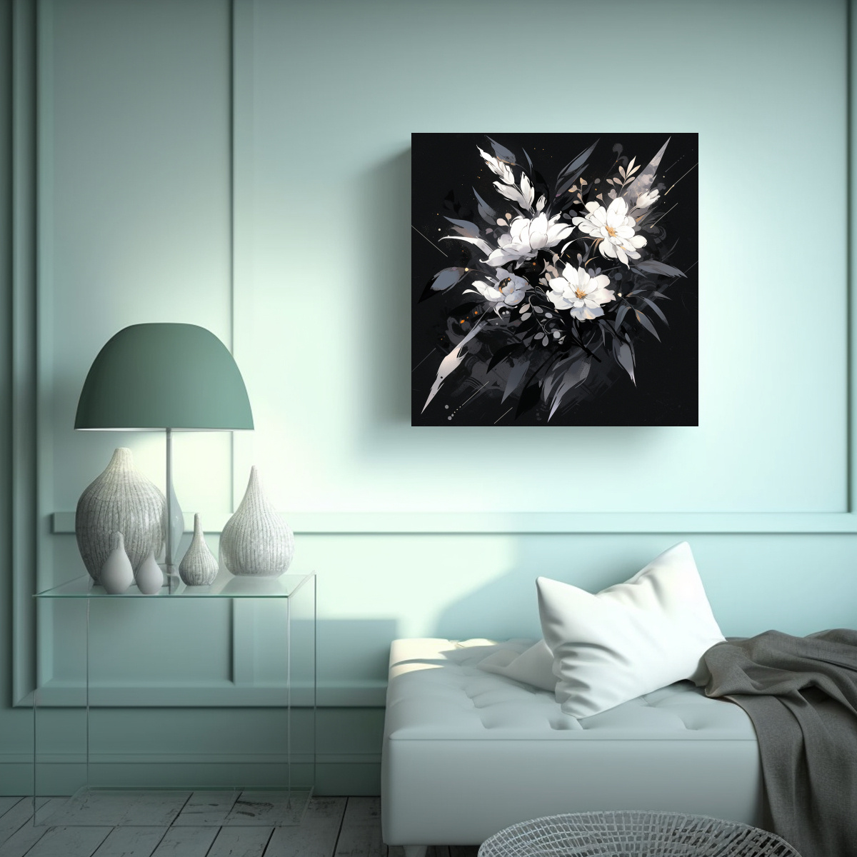 PINTURAS AMBIENTE BLANCO Y NEGRO ESTILO NEONOIR 70X70 CM - 2