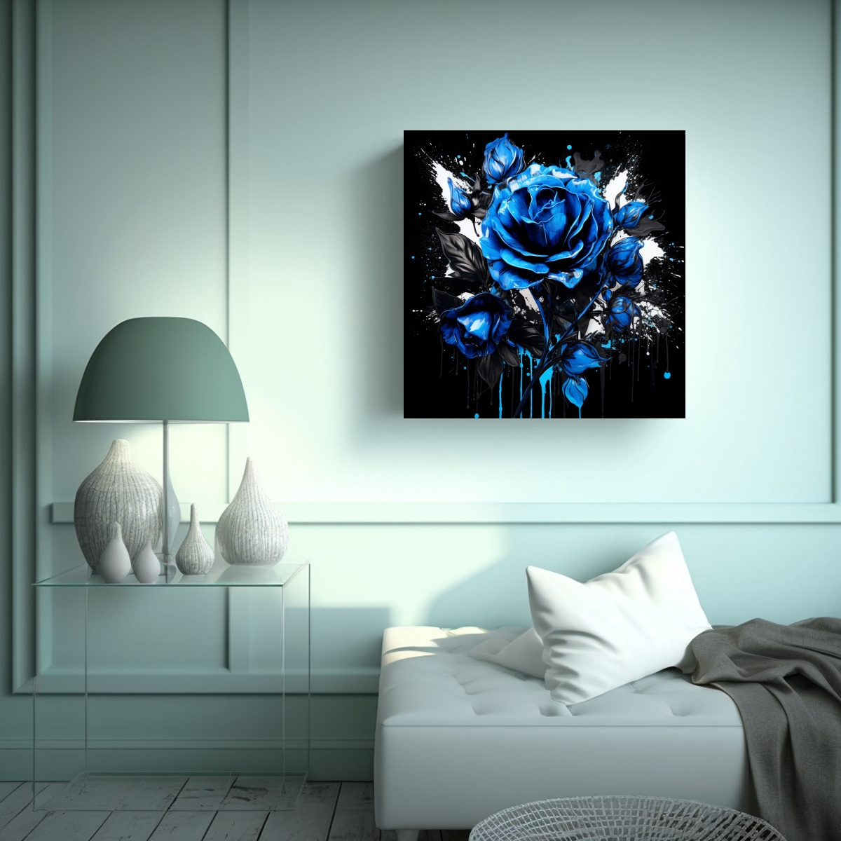 CUADRO ABSTRACTO NEONOIR NEGRO Y AZUL ATMOSFERA, 20X20 CM - 2