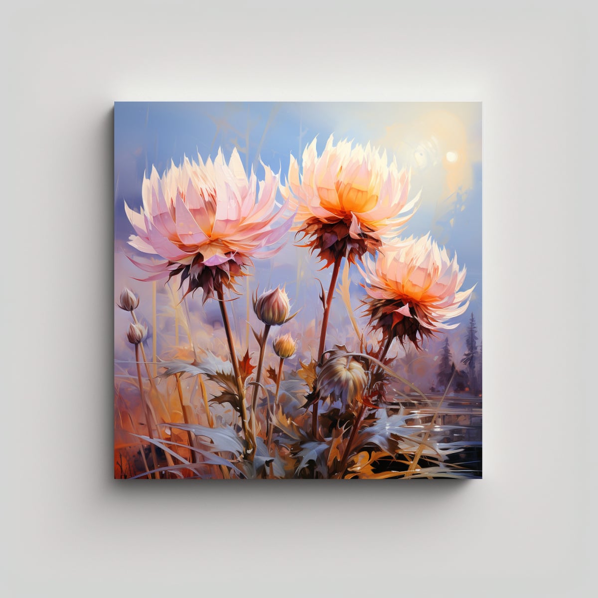 CUADRO ABSTRACTO DECORATIVO CON FLORES DE 30X30 CM - 1