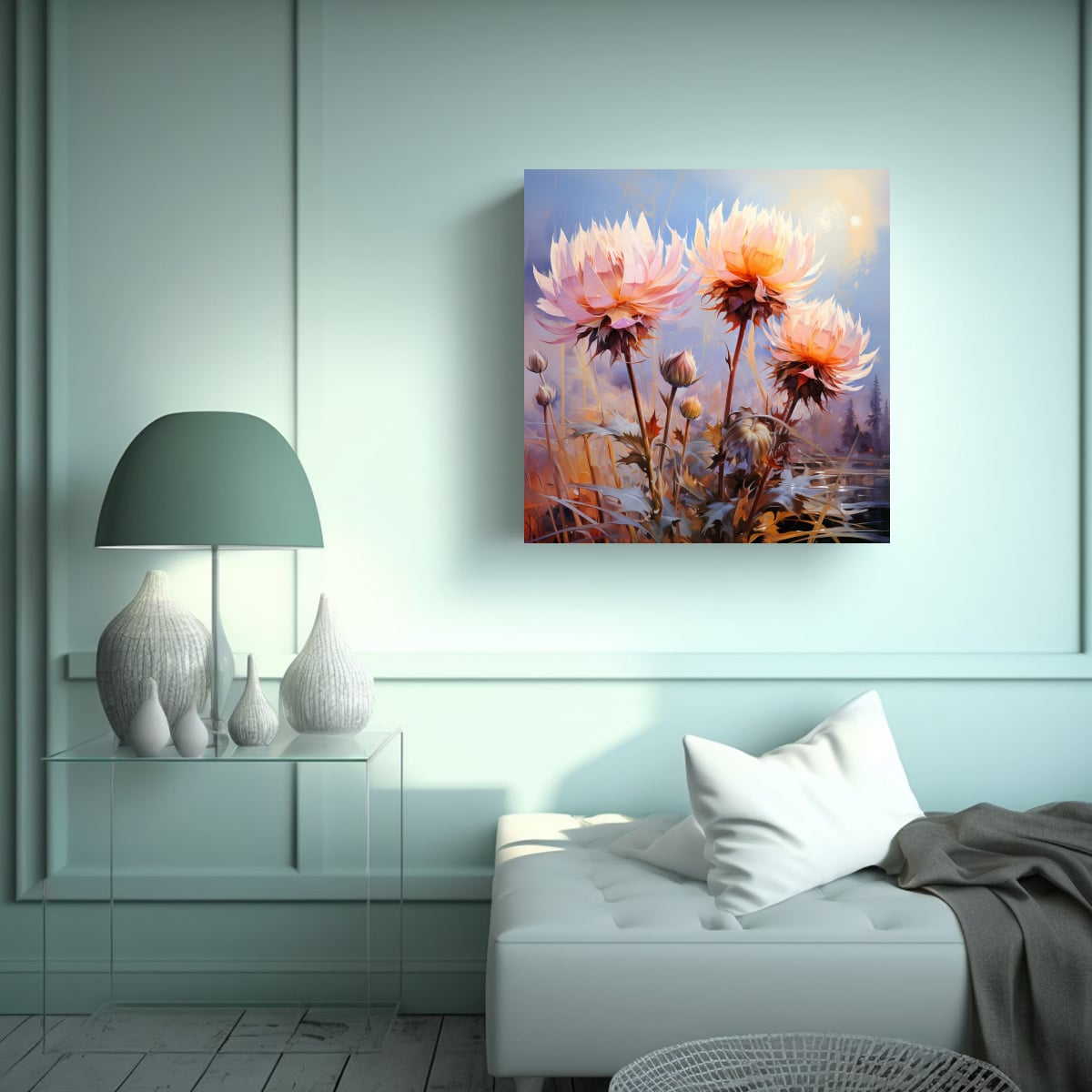 CUADRO ABSTRACTO DECORATIVO CON FLORES DE 30X30 CM - 2