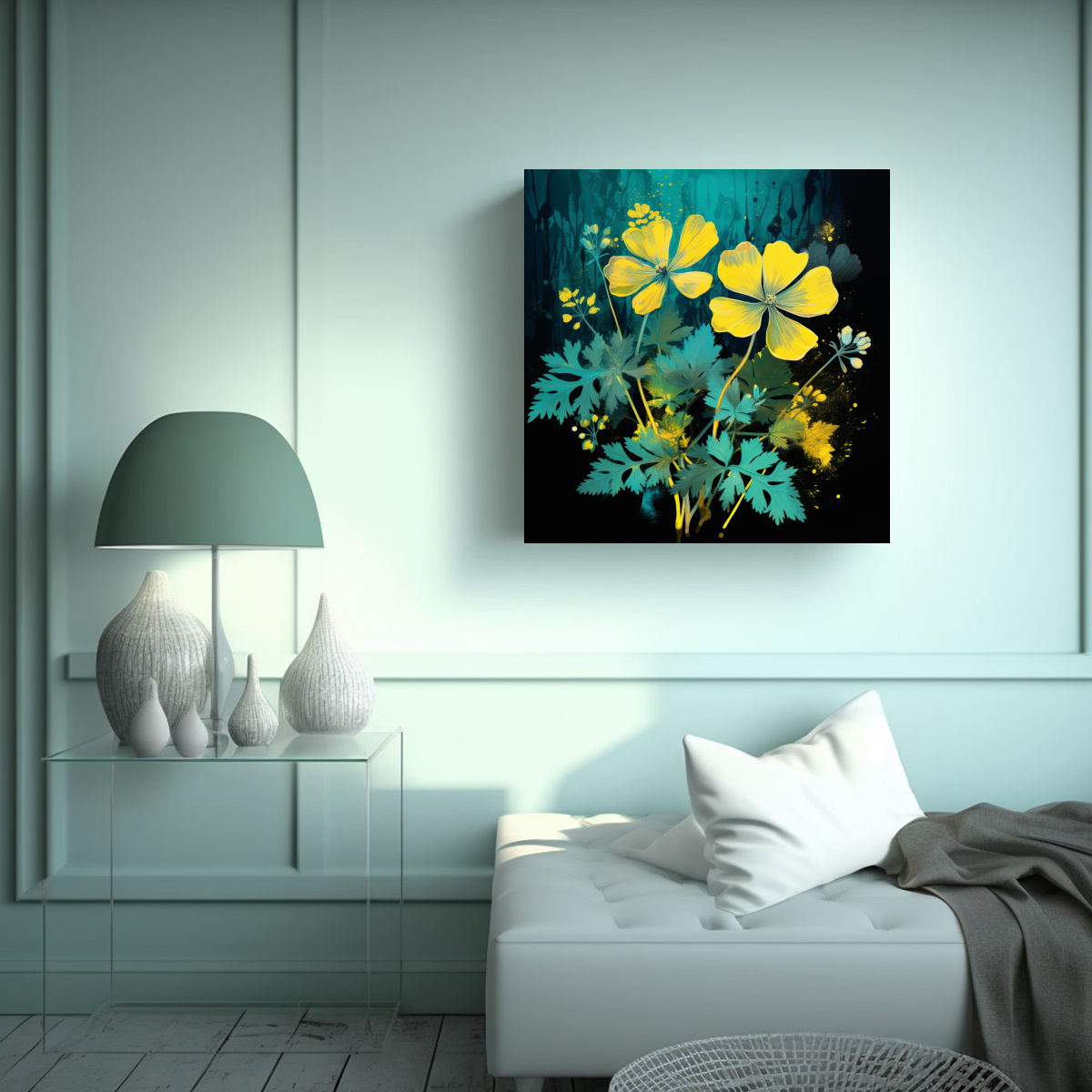 TELA ABSTRACTA CILANTRO AMARILLO Y TURQUESA 20X20 CM - 2