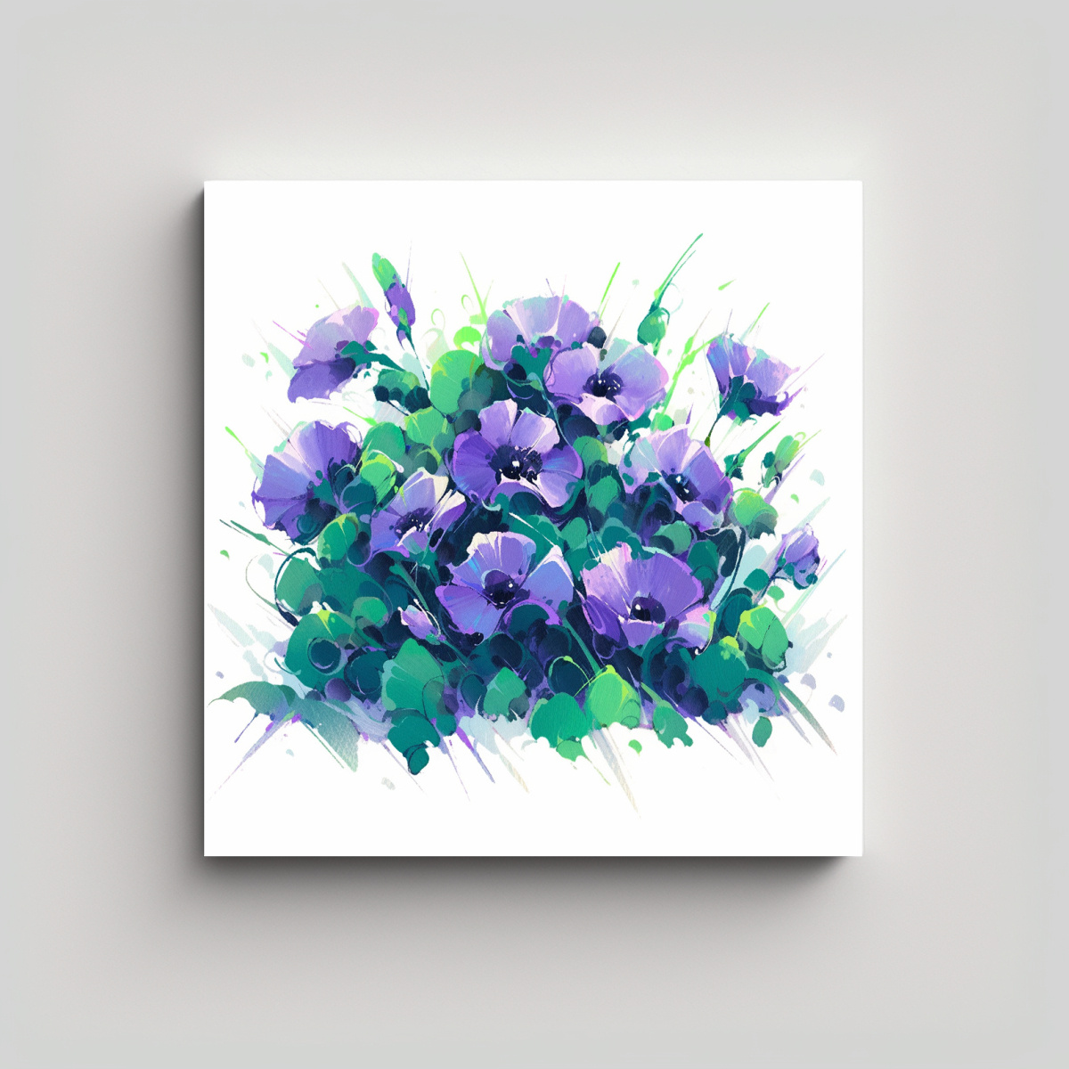 PINTURA DE FLORES COLORIDAS A GREEN AND PURPLE EN 80X80 CM - 1