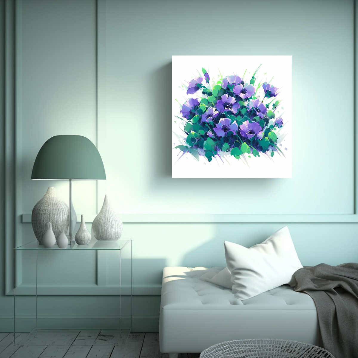 PINTURA DE FLORES COLORIDAS A GREEN AND PURPLE EN 80X80 CM - 2