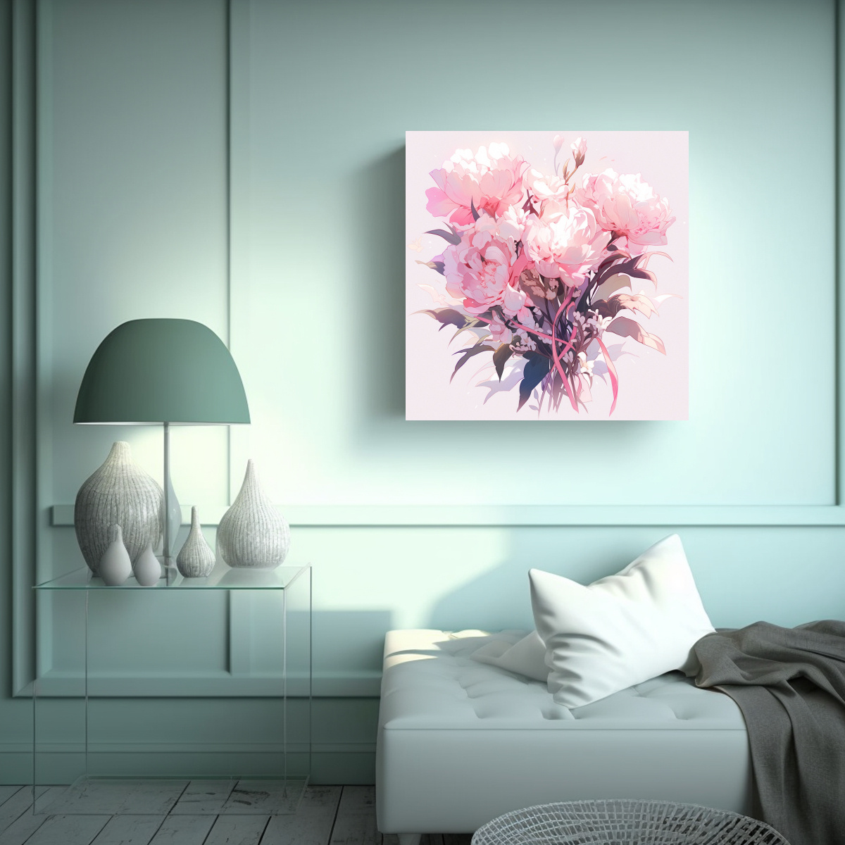 ARTE CONCEPTUAL IMPACTANTE EN BLANCO Y ROSA CON 100X100 CM - 2
